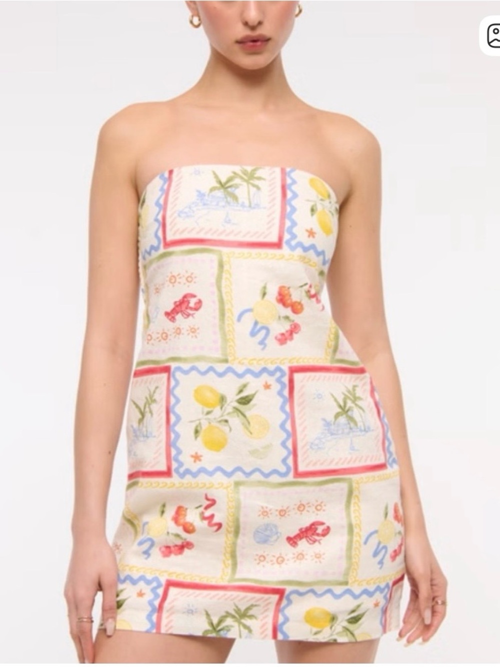 Abercrombie Scarlett Strapless Mini skort in linen blend with Fruit Motif